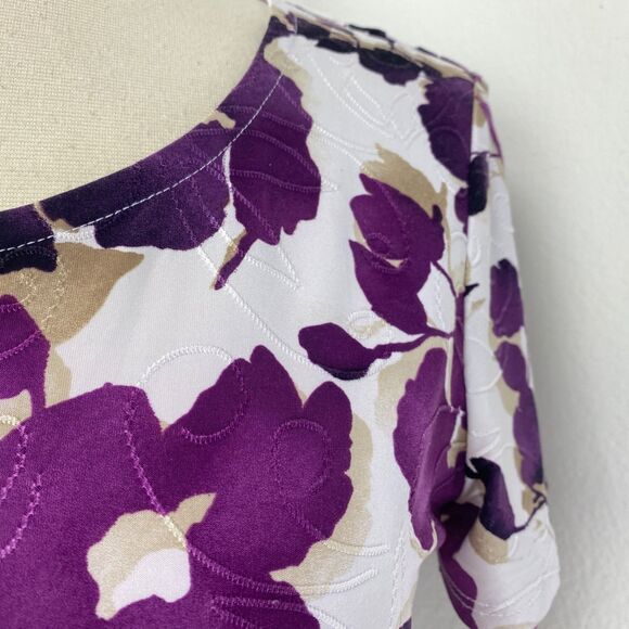 JM purple Floral Stretch Top Med Ruched Sides Cottagecore Boho Whimsy Fairy - Picture 4 of 10